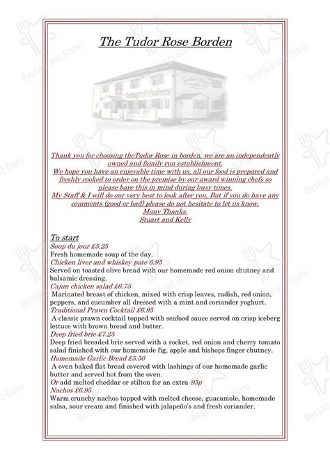 tudor rose dinner menu.